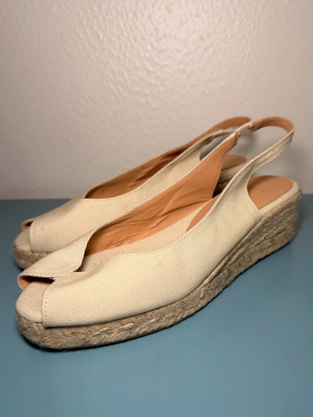 Women’s Cream Canvas Espadrille Slingback 2” Wedge - Size 39